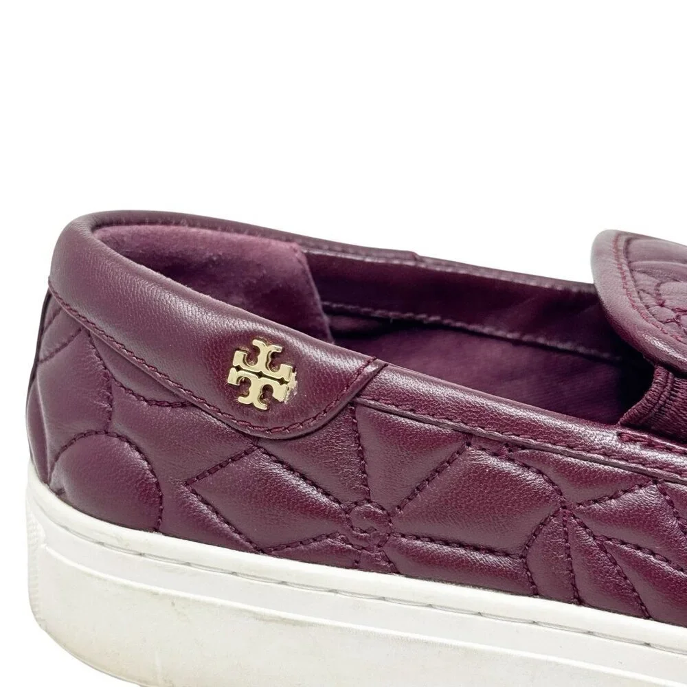 Tory Burch Sela Burgundy Floral Quilted Leather Slip On Sneakers size 6